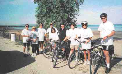 The V.I.A.G.R.A. Cycle Club takes a break (from cycling, right?) to review Oral Health during their 4th 'Fall Classic' through Collingwood, ON. (l to r) Drs. Tom McIntyre, Allan Struk, Jim Hardy, Richard Colden and Mike Kennedy with spouses Lauren, Rose, Carol and Roberta. Donna is behind the lens.