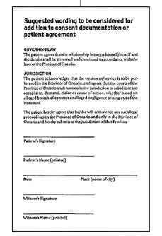 FIGURE 1--PLP Governing Law & Jurisdiction Agreement, Royal College of Dental Surgeons of Ontario, PLP Bulletin: Advice About Treating Patients Who Are Not Ontario Residents, Dispatch, July/August 2003.