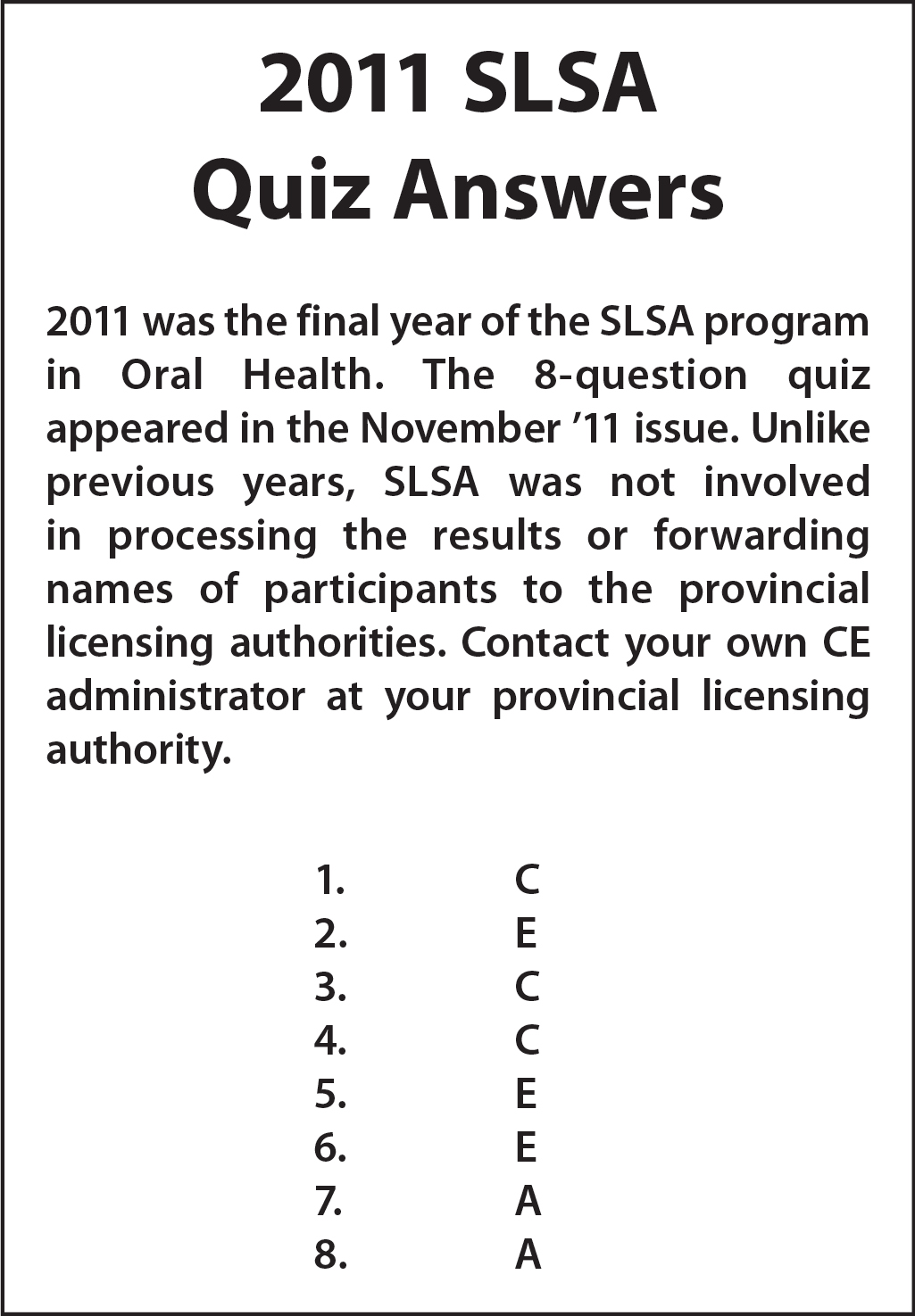 Tabel 1 - 2011 SLSA Quiz Answers
