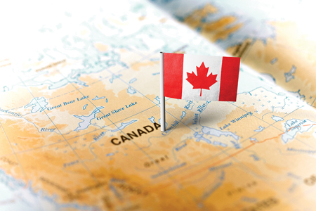 Canada pinned on the map with flag alternate text for this image