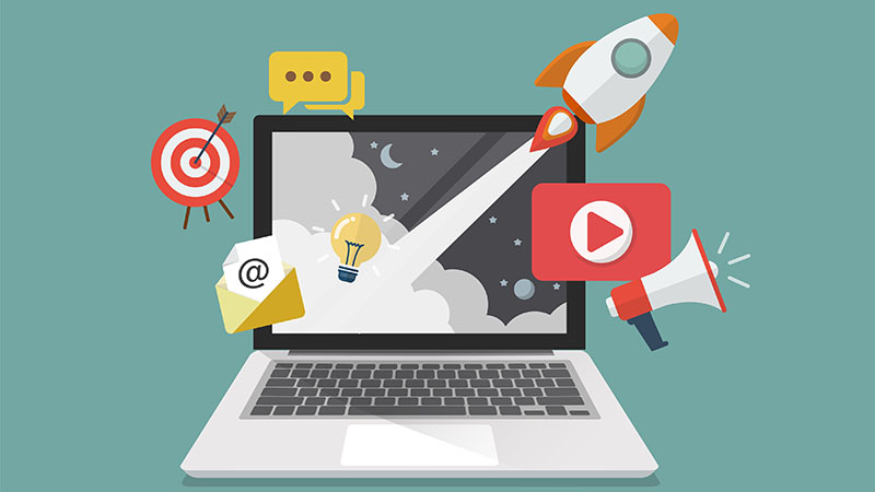 Digital marketing concept poster design alternate text for this image