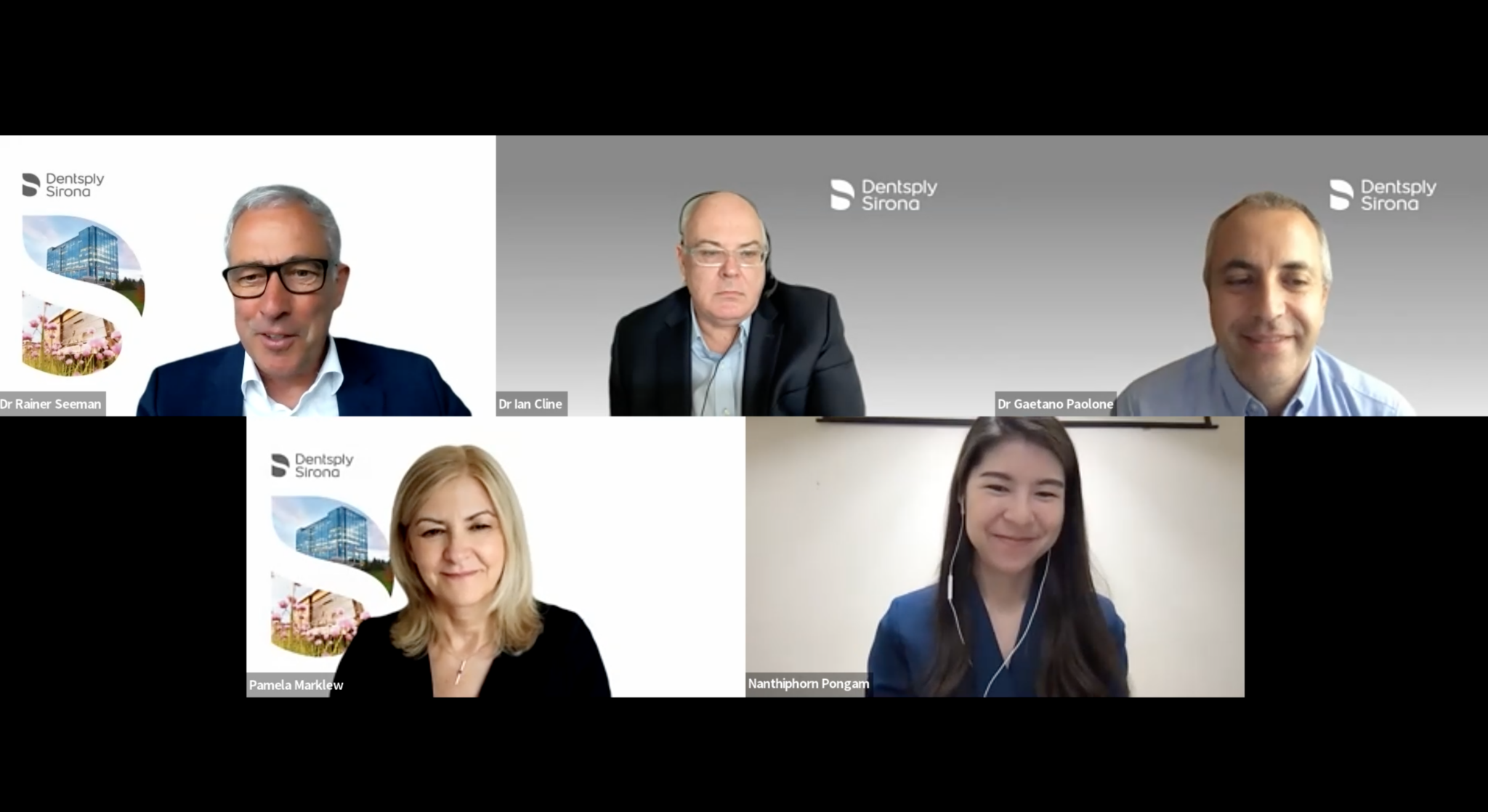 Fig. 1_First placer Nanthiphorn Pongam (bottom right) from Mahidol University, Thailand, smiles bright as she is awarded by an esteemed panel of judges during the virtual finals alternate text for this image