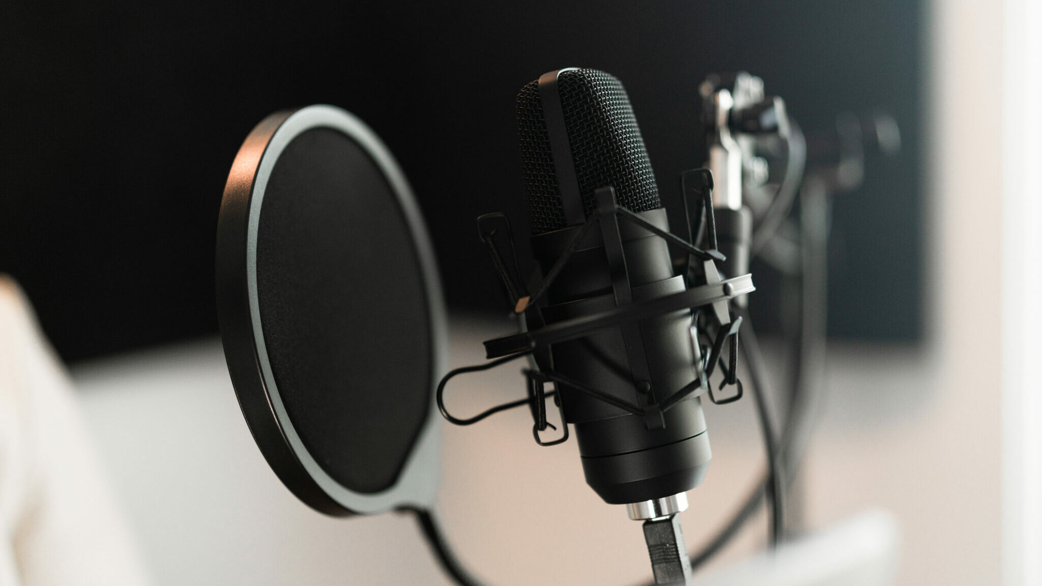 Microphone in a podcasting studio alternate text for this image