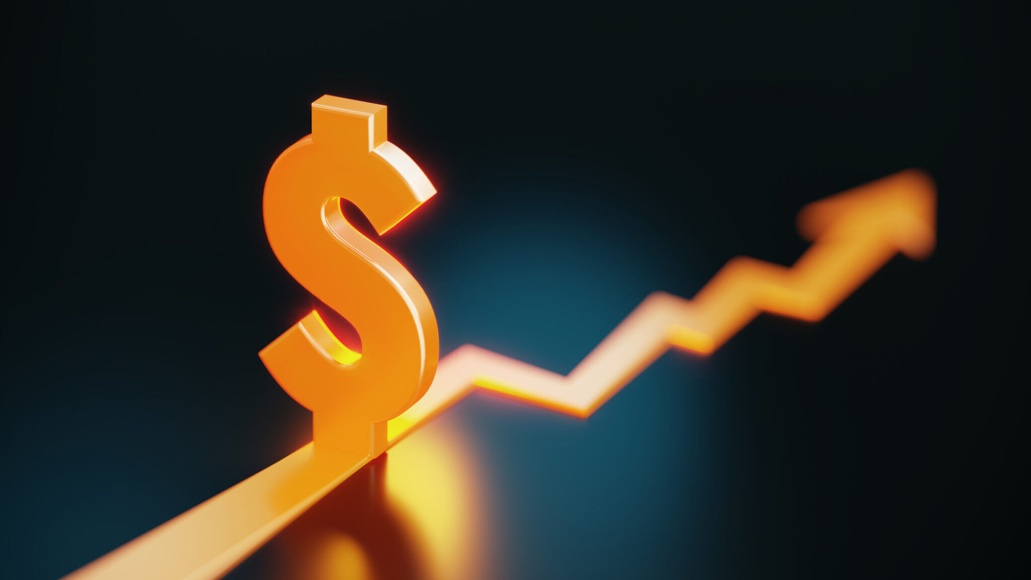 Orange Colored American Dollar Sign And Arrow Symbol On Black Background alternate text for this image