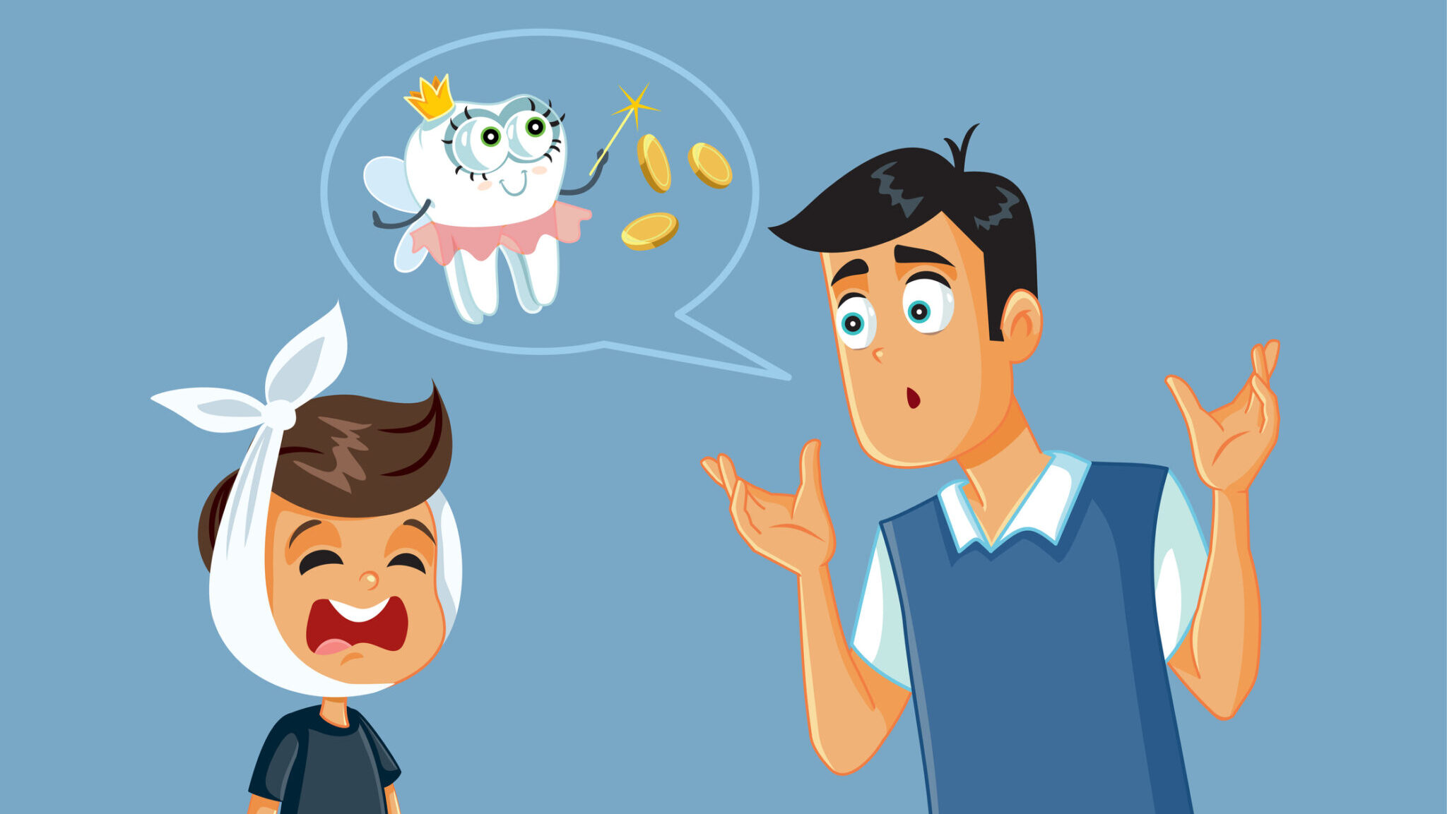 Father Telling the Tooth Fairy Story to his Son alternate text for this image