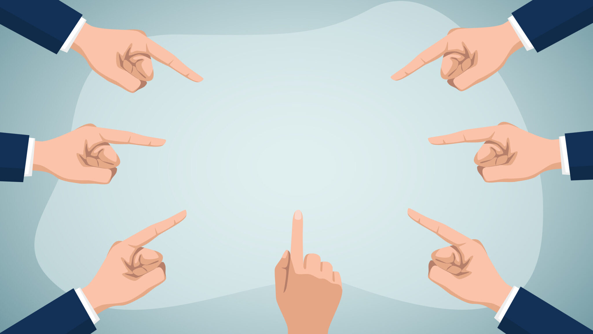 Many people pointing to the center scolding and shaming publicly, Same target alternate text for this image