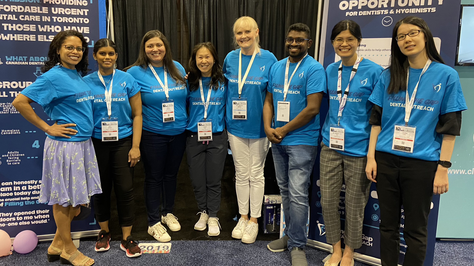 Caption: A group of dental students, graduates, and practicing doctors, including Dr. Sanjukta Mohanta (1st from the left) and the founder of Filling the Gap, Dr. Amanda Morel (5th from the left), pose for a photo at the Annual Spring Meeting (ASM) of the Ontario Dental Association (ODA) in May 2023. (Photo supplied)