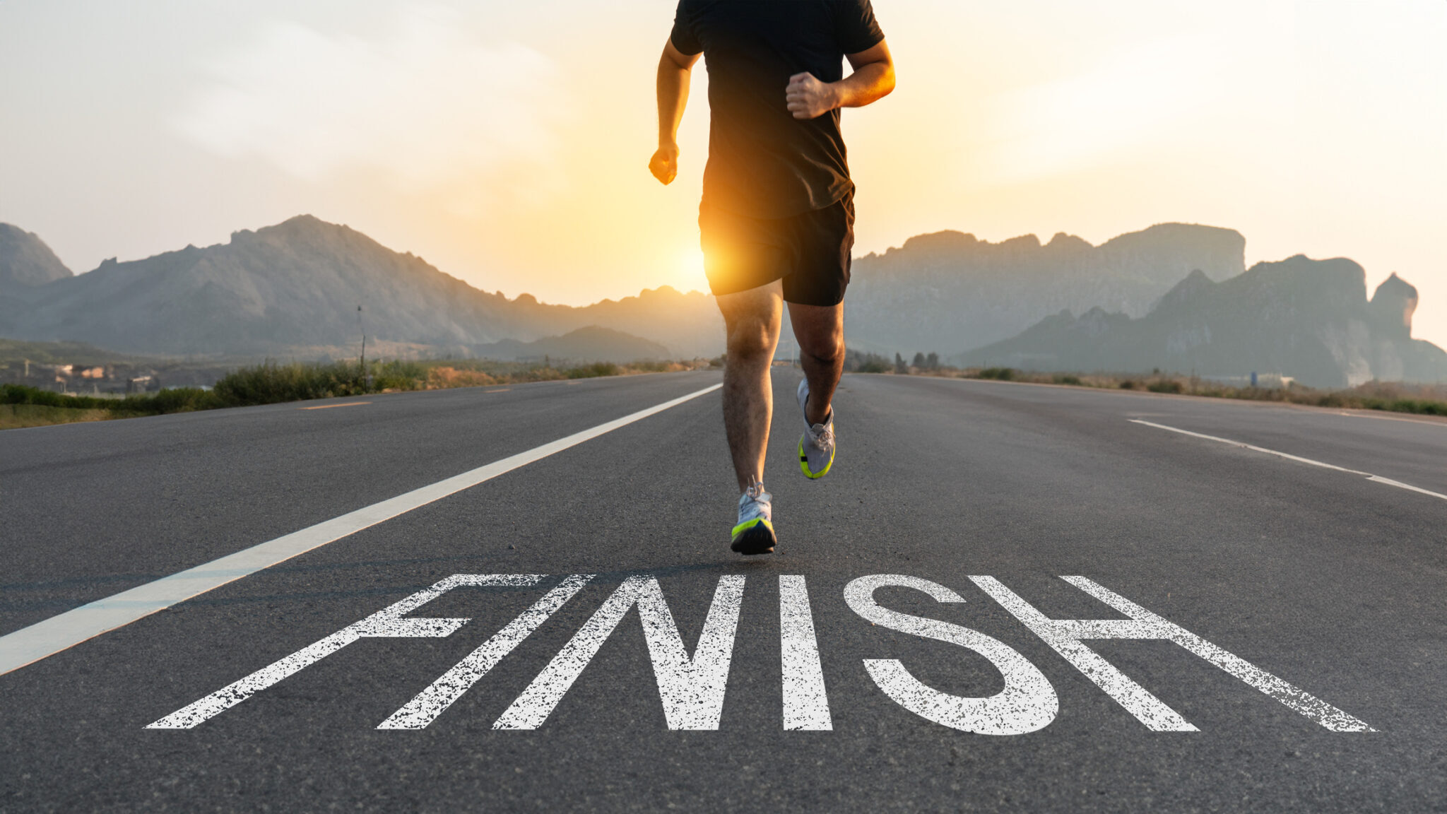 Runners running towards the finish line. Success concept. alternate text for this image