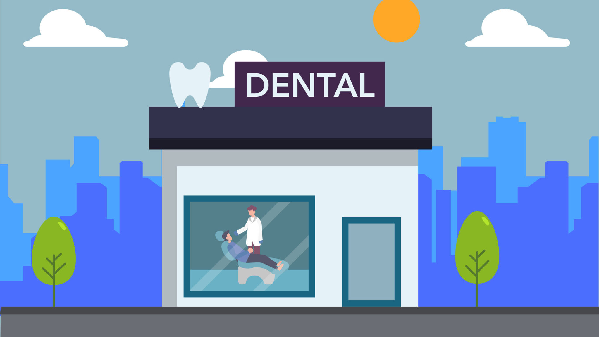 Dental clinic front vector concept over the city alternate text for this image