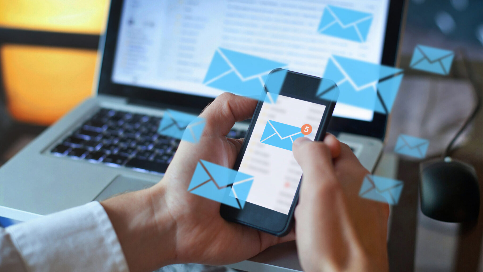 email marketing concept, person reading e-mail on smartphone, receive new message